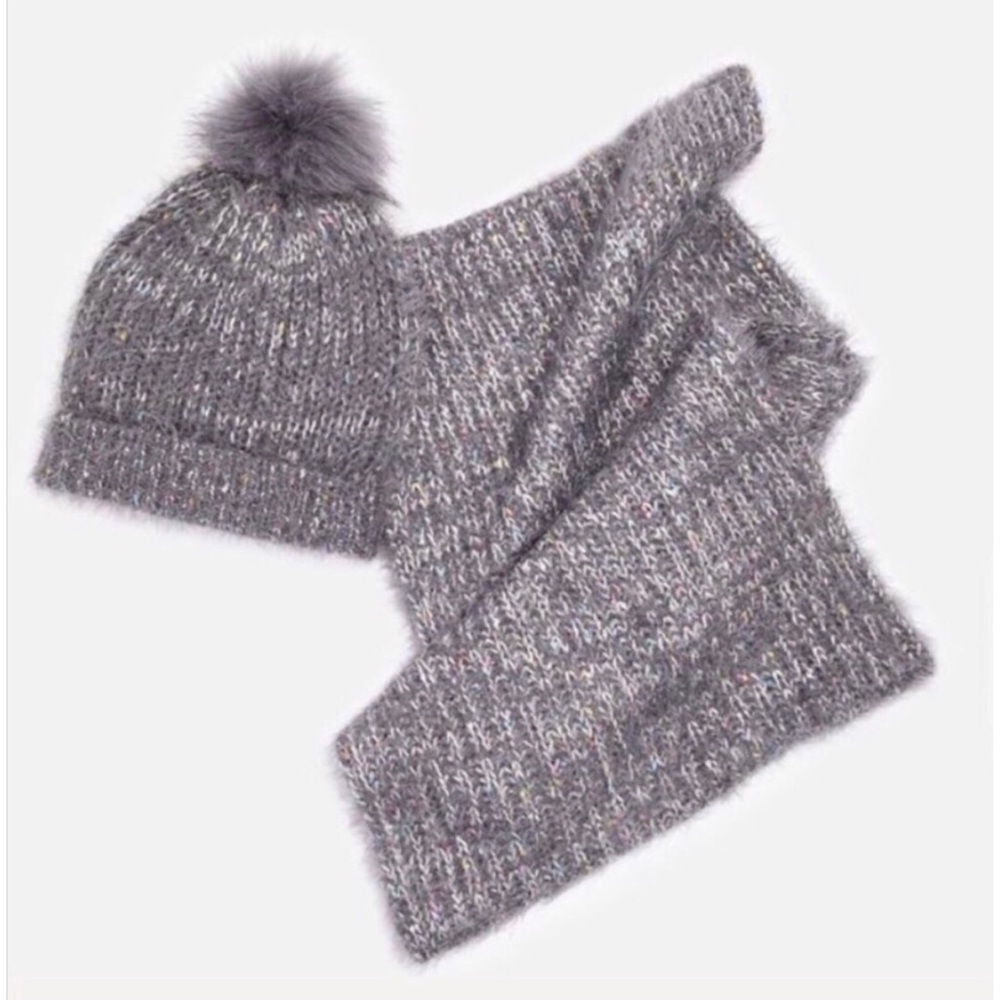 Infinity scarf and beanie set gray sequin
